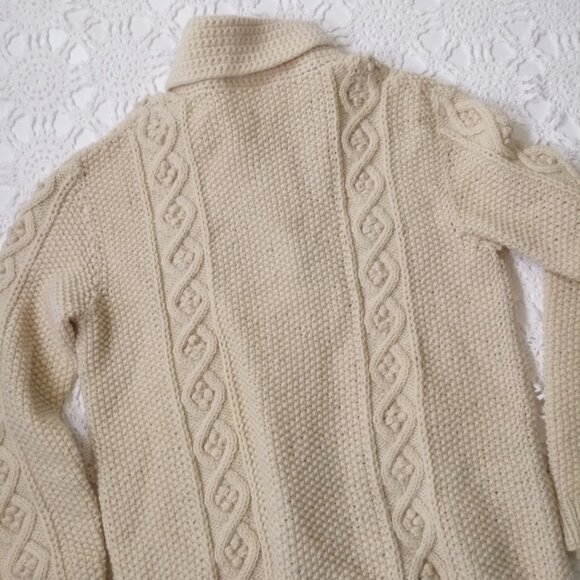 Vtg Handmade Cardigan Sweater Ivory Button Up Shawl Collar Cable Medium Women M - Picture 7 of 7